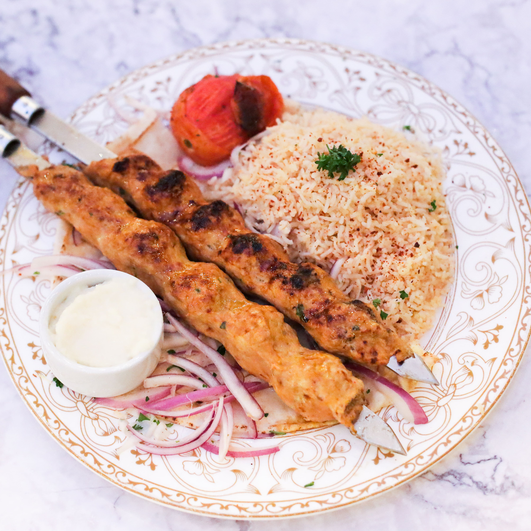 Order Combo Chicken Kabob Plate food online from Olive And Grill store, Studio City on bringmethat.com