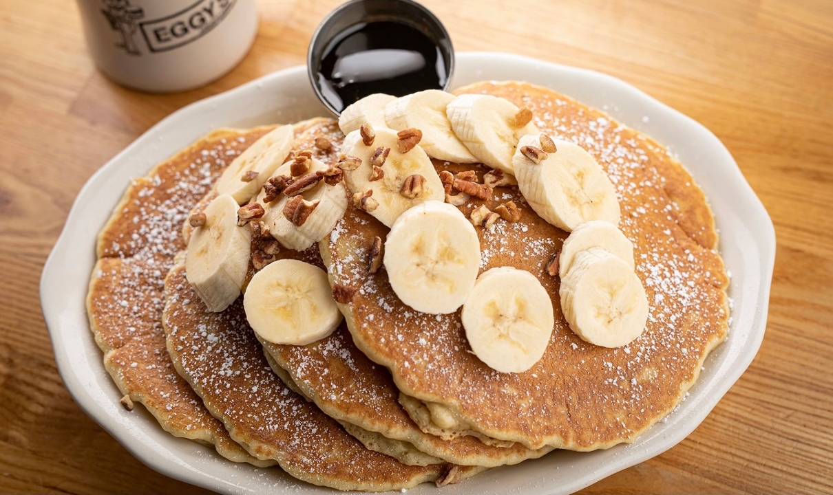 Order Banana Pecan Pancakes food online from Eggy's store, Chicago on bringmethat.com