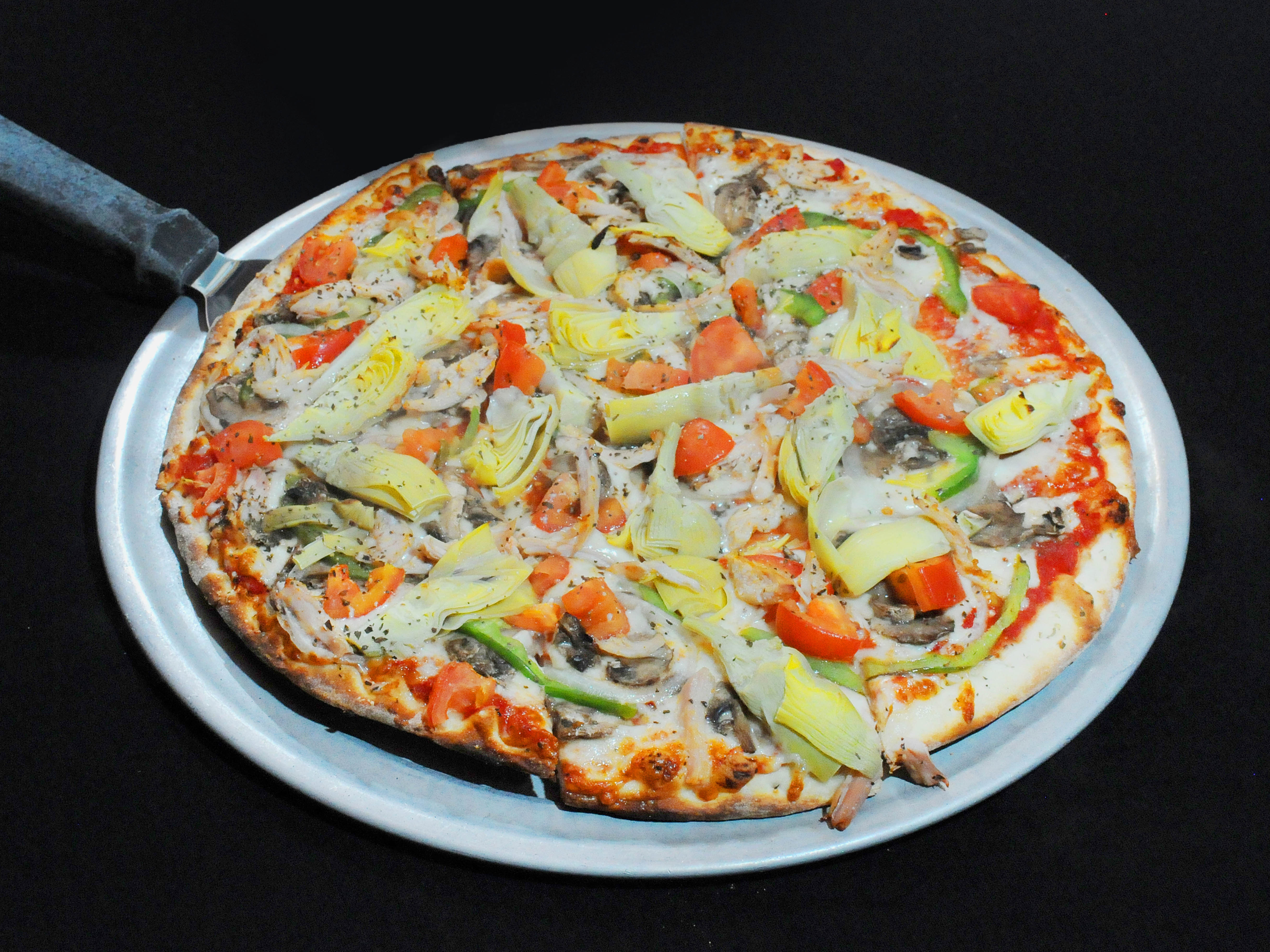 Order Chicken Veggie Delight New York Thin Crust Pizza food online from Tomaso store, Marion on bringmethat.com