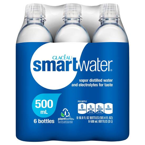 Order Smartwater Vapor Distilled Premium Water Bottles, 16.9 OZ Bottles, 6 PK food online from Cvs store, FARGO on bringmethat.com