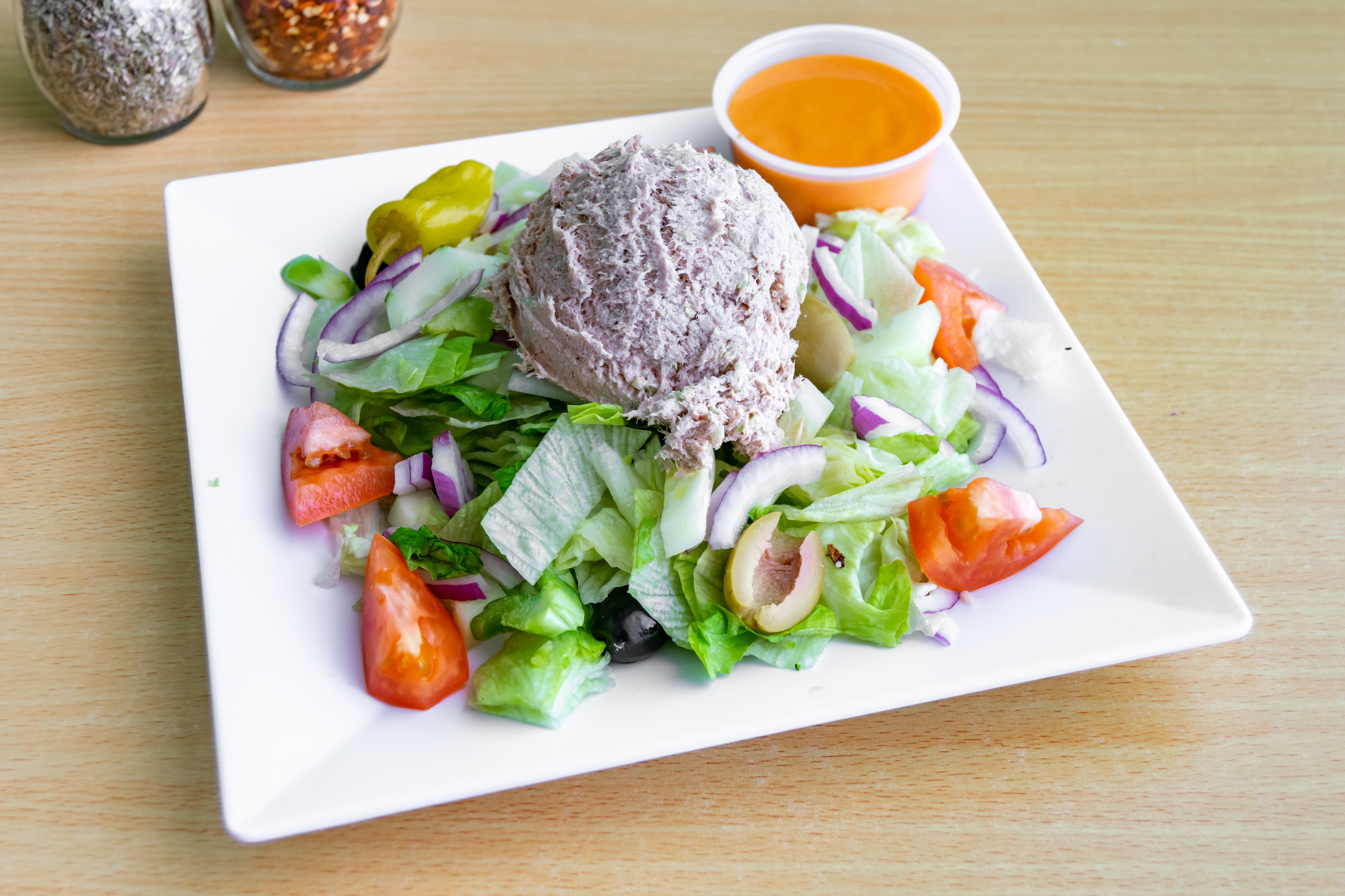 Order Tuna Salad Platter - Salad food online from Dolce Pizza store, East Orange on bringmethat.com