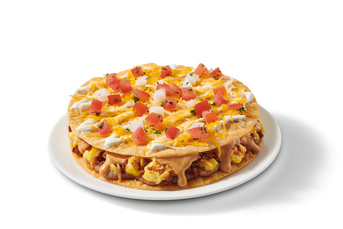 Order Double Crunch Pizza - Chorizo and Egg food online from Taco Cabana 20106 store, Hollywood Park on bringmethat.com
