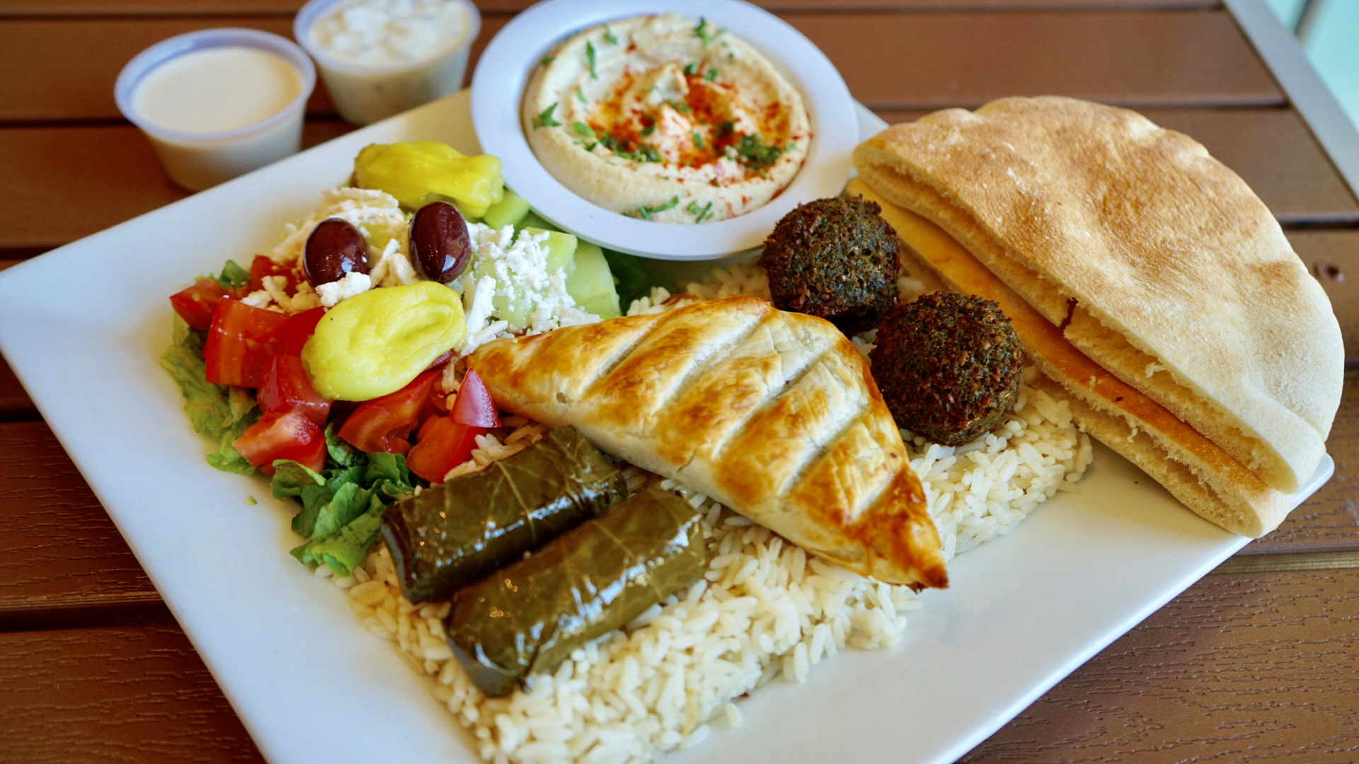 Order Veggie Combo Plate food online from California Pita - Beverly Hills store, Beverly Hills on bringmethat.com
