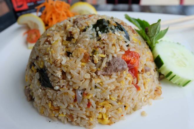 Order Spicy Basil Beef Fried Rice food online from Roodle Rice & Noodle Bar store, Wallingford on bringmethat.com