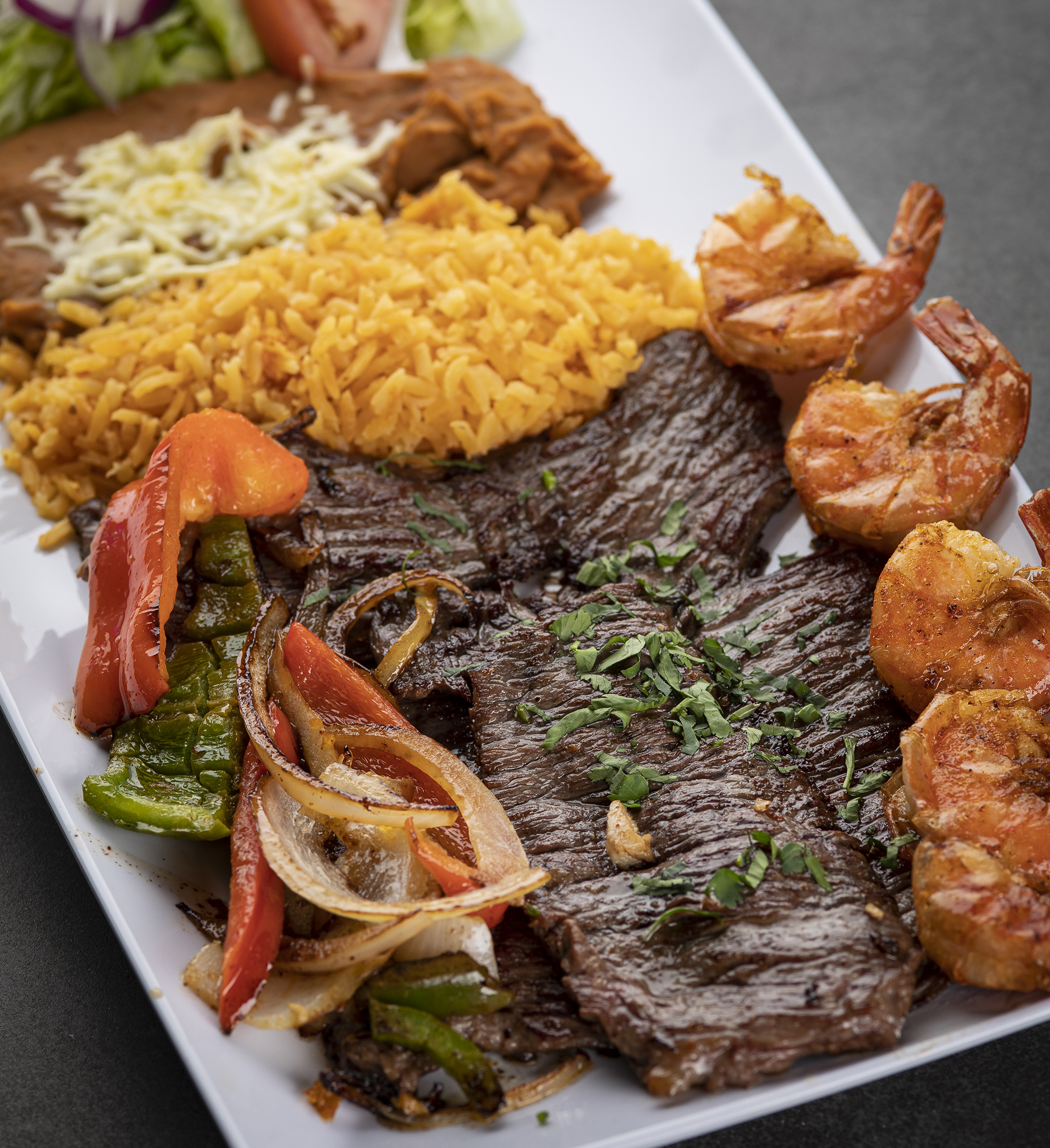 Order Steak (Carne Asada) and Shrimp Dinner food online from Los Comales store, Lombard on bringmethat.com