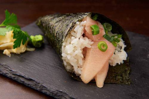 Order Yellowtail Scallion Hand Roll food online from Mocha Bleu store, Teaneck on bringmethat.com