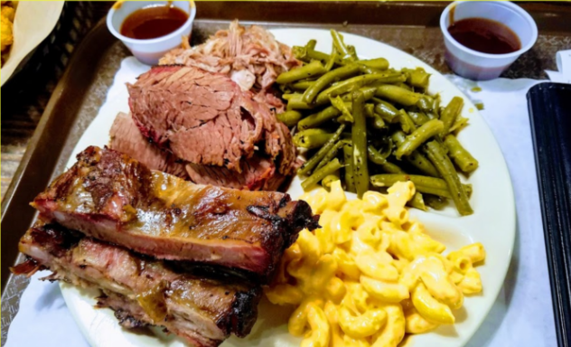Order 3 Meat Plate food online from Bubba Bbq And Steakhouse store, Ennis on bringmethat.com