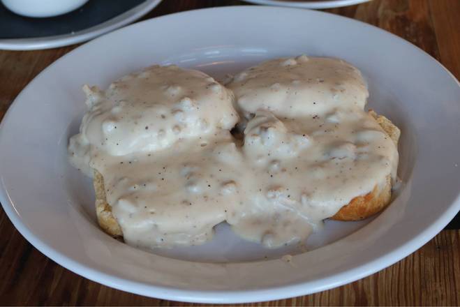 Order Biscuits (2 pcs) & Gravy food online from Seven Mile Cafe store, Denton on bringmethat.com