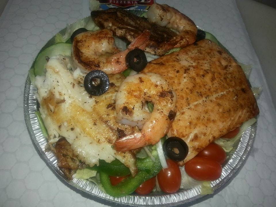 Order Southside Grilled Seafood Deluxe - Entree food online from Southside Pizza store, Philadelphia on bringmethat.com