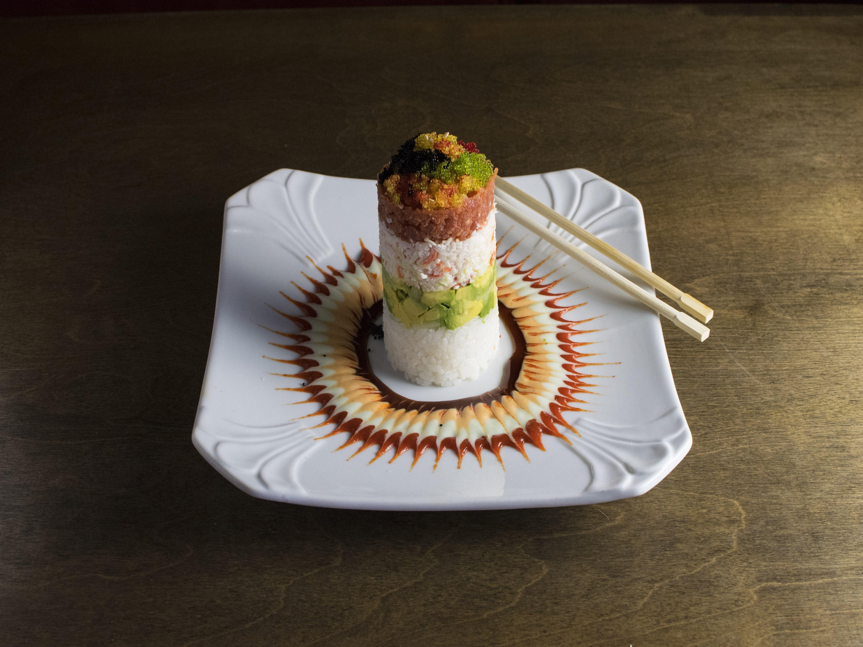 Order Ahi Tower Plate food online from Edohana Sushi store, Fort Worth on bringmethat.com