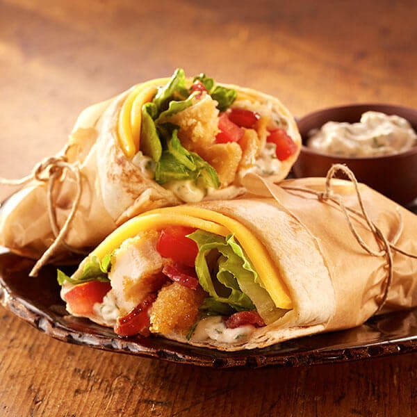 Order Breaded Chicken Club Wrap food online from Mrs. P and Me store, Mount Prospect on bringmethat.com