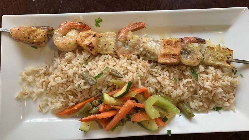 Order Mixed Seafood Kebab food online from Hurricanes Bar & Grill store, Huntington Beach on bringmethat.com