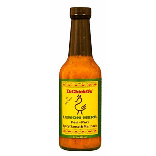 Order Lemon & Herb Peri-Peri Sauce (medium heat) - 10 oz. bottle food online from Dichicko Peri-Peri Cafe store, Augusta on bringmethat.com