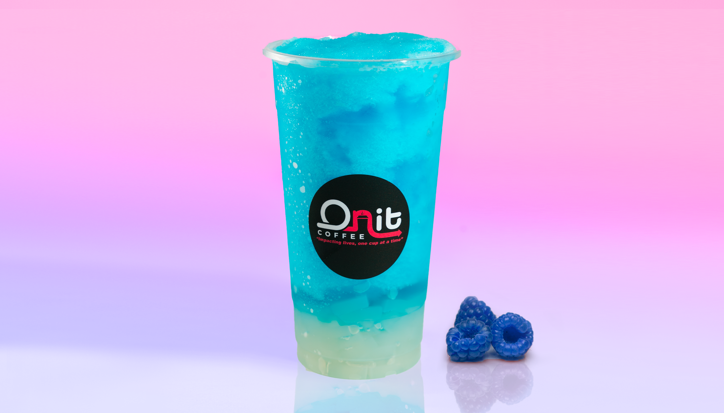 Order Blue Passion Onergy with Lychee Jelly food online from Onit Coffee store, Elk Grove on bringmethat.com