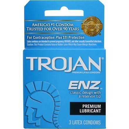 Order Trojan ENZ Classic Lubricated Premium Latex Condoms (3 count) food online from Light Speed Market store, Marietta on bringmethat.com