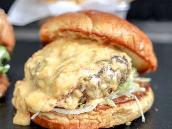 Order THE PIMENTO CHEESEBURGER food online from Black Walnut Cafe store, The Woodlands on bringmethat.com