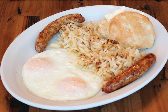 Order 2 Cage Free Eggs & Chicken Apple Sausage food online from Seven Mile Cafe store, Denton on bringmethat.com