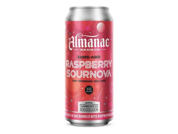 Order Almanac Raspberry Sournova - 4x 16oz Cans food online from Booze & Brews Liquor store, Burbank on bringmethat.com