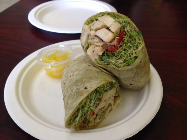 Order Pesto Chicken Wrap food online from Pure Natural Juice store, Orcutt on bringmethat.com