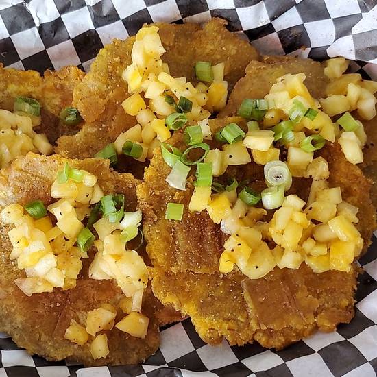 Order Tostones Vegan (Mojo Sauce) food online from Saucy Porka store, Chicago on bringmethat.com