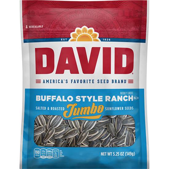 Order David Buffalo Style Ranch Jumbo Sunflower Seeds food online from IV Deli Mart store, Goleta on bringmethat.com