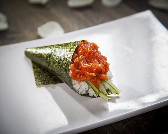 Order HR7 Spicy Tuna Hand Roll 1pc food online from Ginza Sushi store, Torrance on bringmethat.com