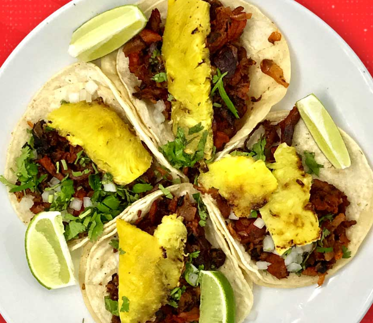 Order 4 Al Pastor Tacos with Drink food online from El Mexiquense Grill store, Lehi on bringmethat.com