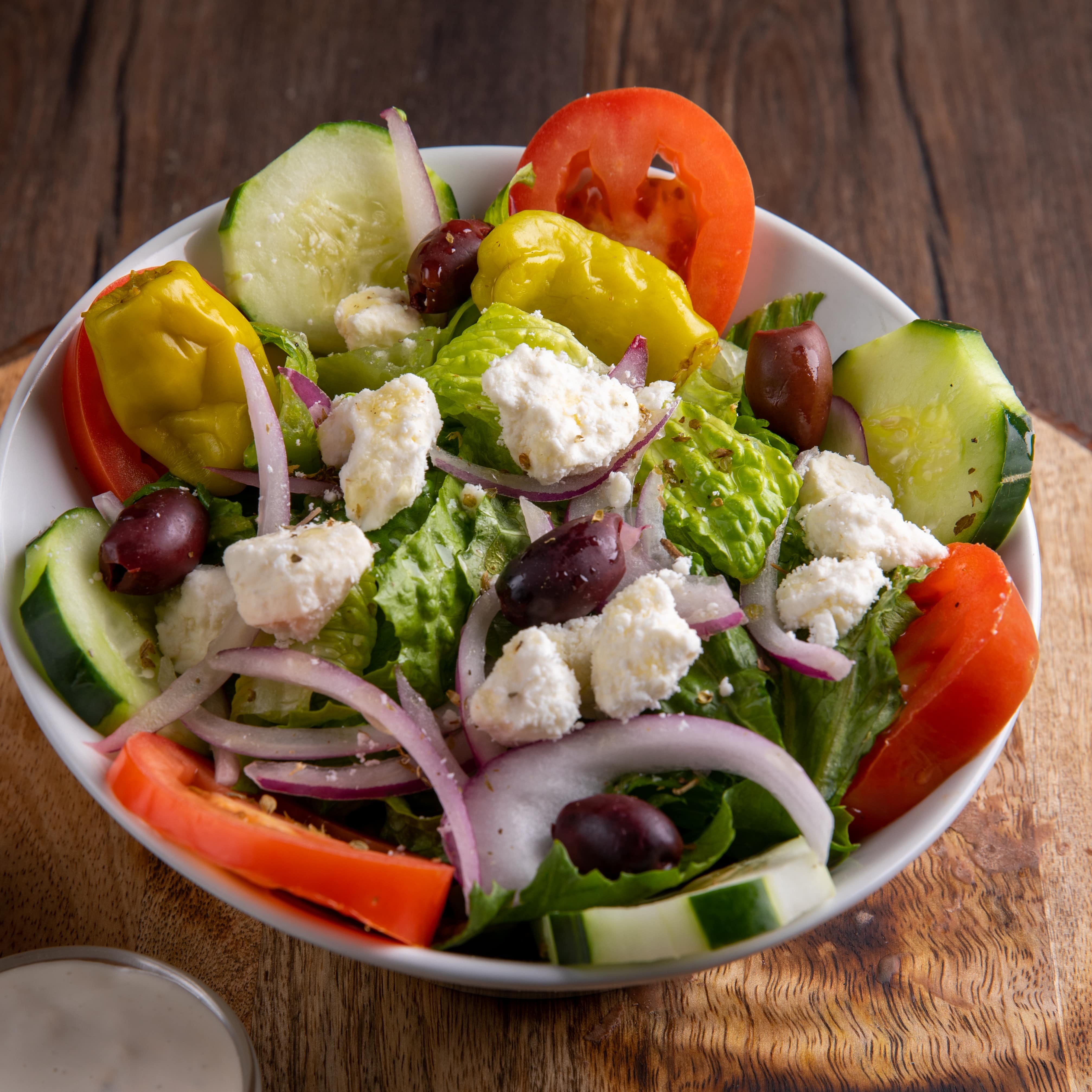 Order Greek Salad - Small food online from 500 Degrees Pizzeria store, Charlotte on bringmethat.com
