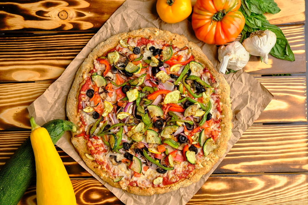 Order Vegan Deluxe Pizza food online from Plant Based Pizza store, Atlanta on bringmethat.com
