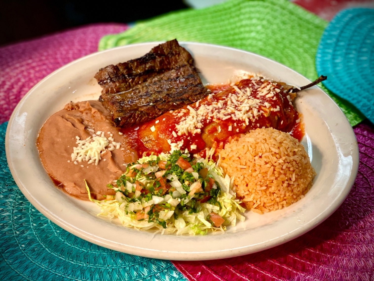 Order Chile Relleno & 1/2 Carne Asada food online from Fiesta mexicana store, Chicago on bringmethat.com