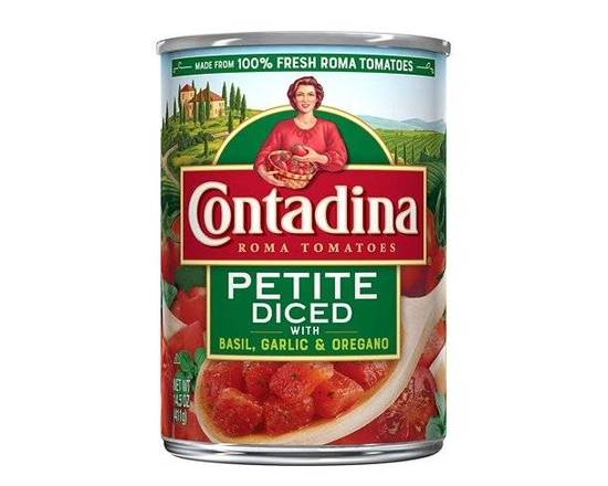 Order Contadina Roma Tomatoes Diced with (Basil, Garlic & Oregano) (14.5 Oz) food online from Nohadra Grocery store, Chicago on bringmethat.com