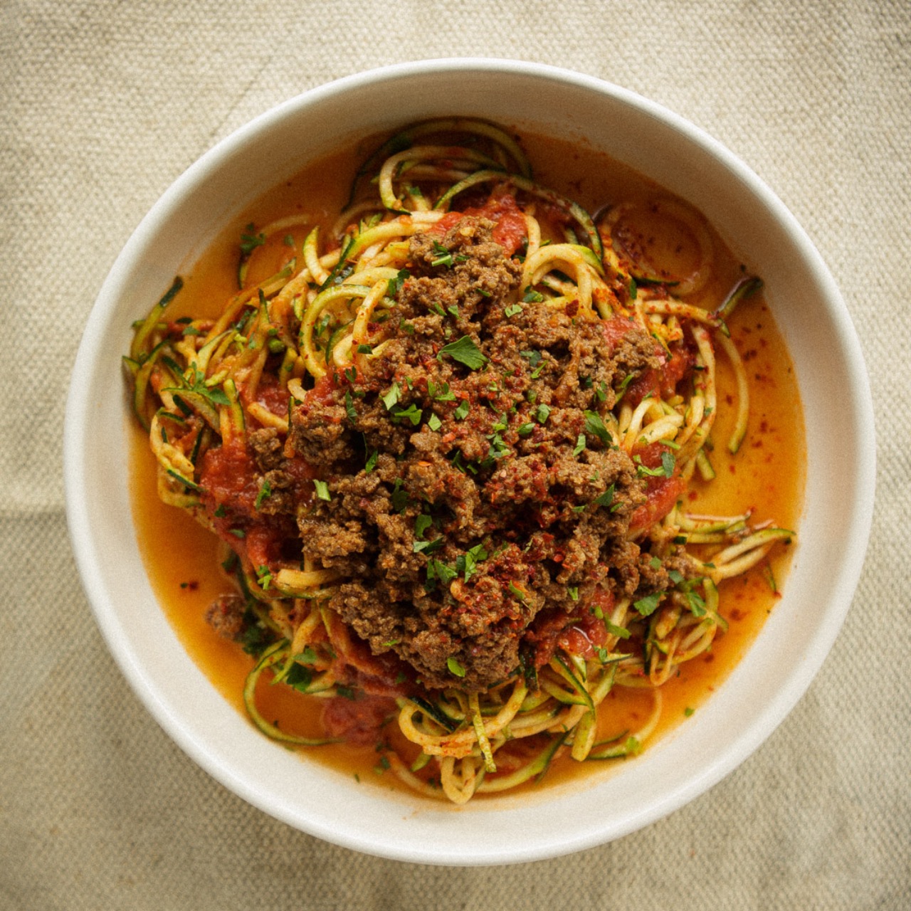 Order Ground Beef Marinara Zoodle food online from ZOODLE HOT BAR store, San Francisco on bringmethat.com