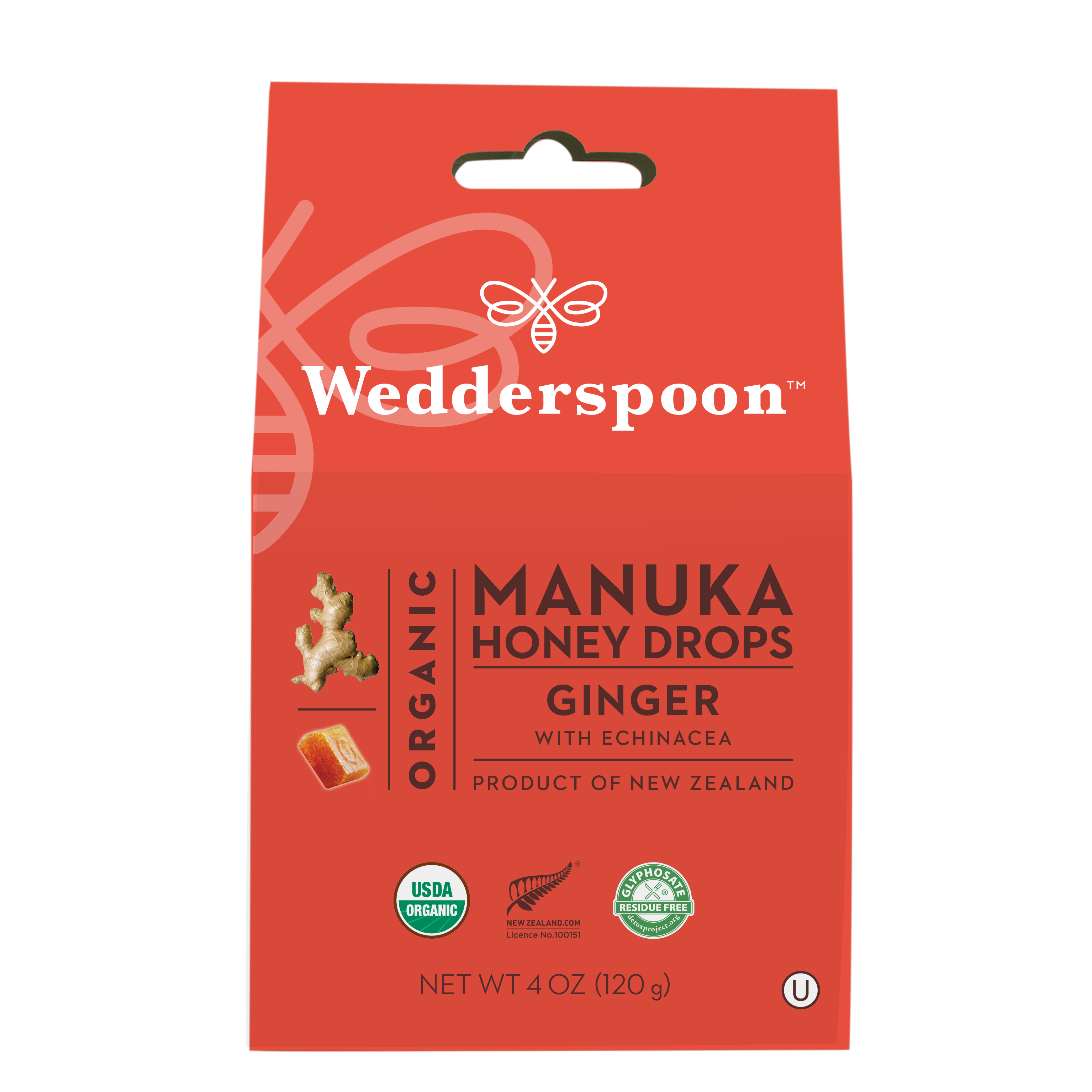 Order Wedderspoon Organic Manuka Honey Drops, Ginger - 4 oz food online from Rite Aid store, MILLER PLACE on bringmethat.com