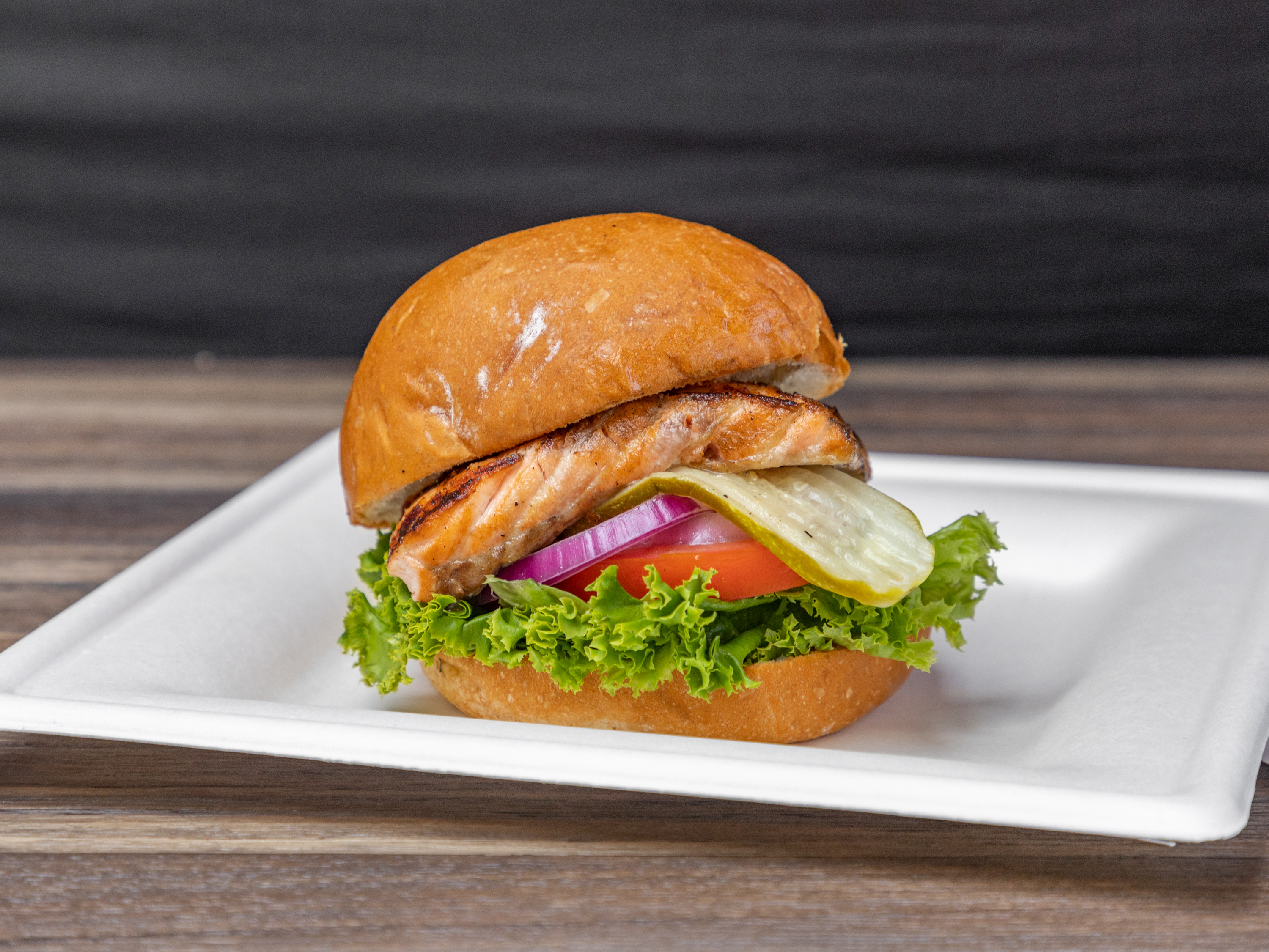 Order Salmon-Sandwich food online from Captain Kidd Fish Market & Restaurant store, Redondo Beach on bringmethat.com