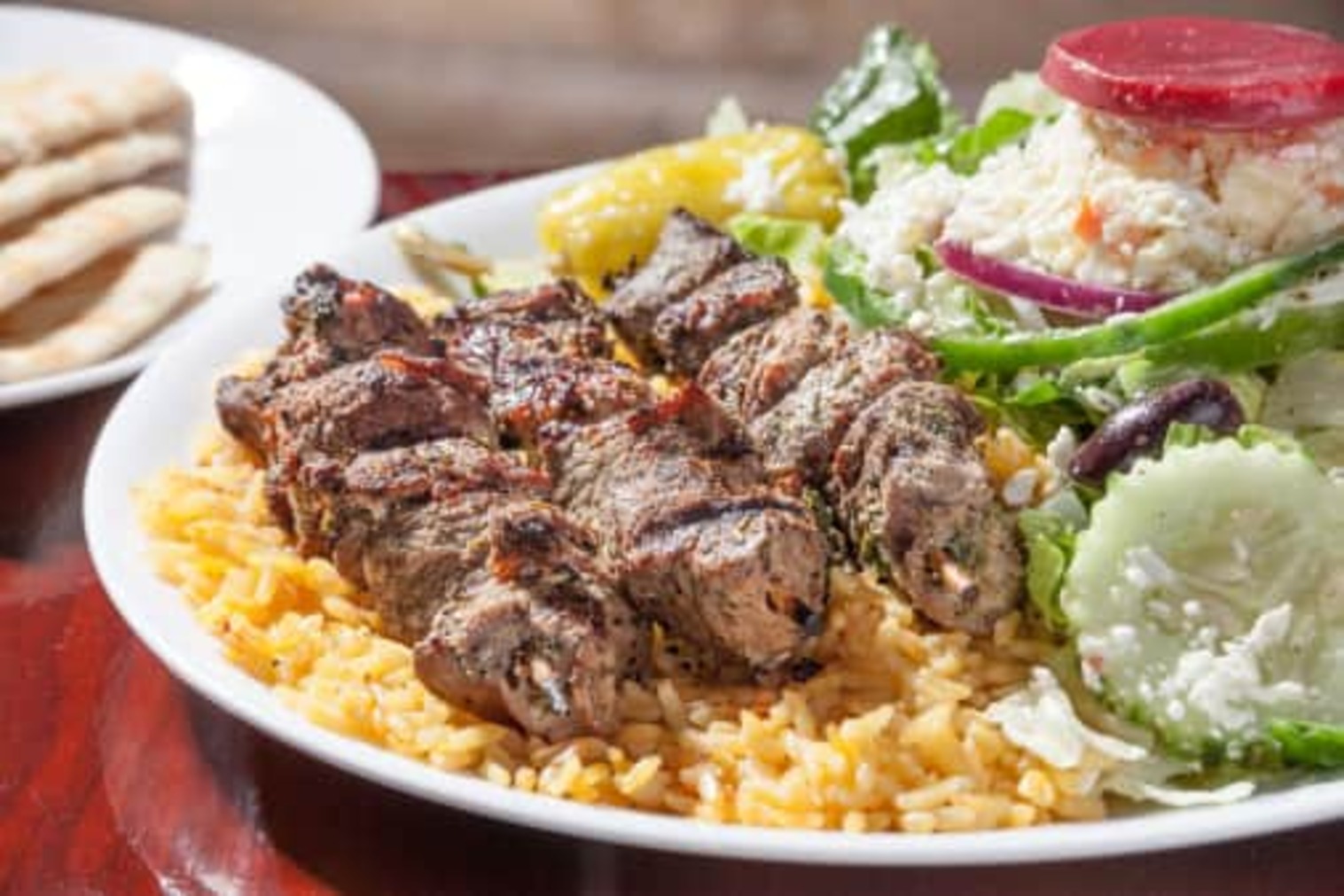 Order LAMB SKEWERS (SOULVAKI) food online from Little Greek Fresh Grill store, Youngstown on bringmethat.com