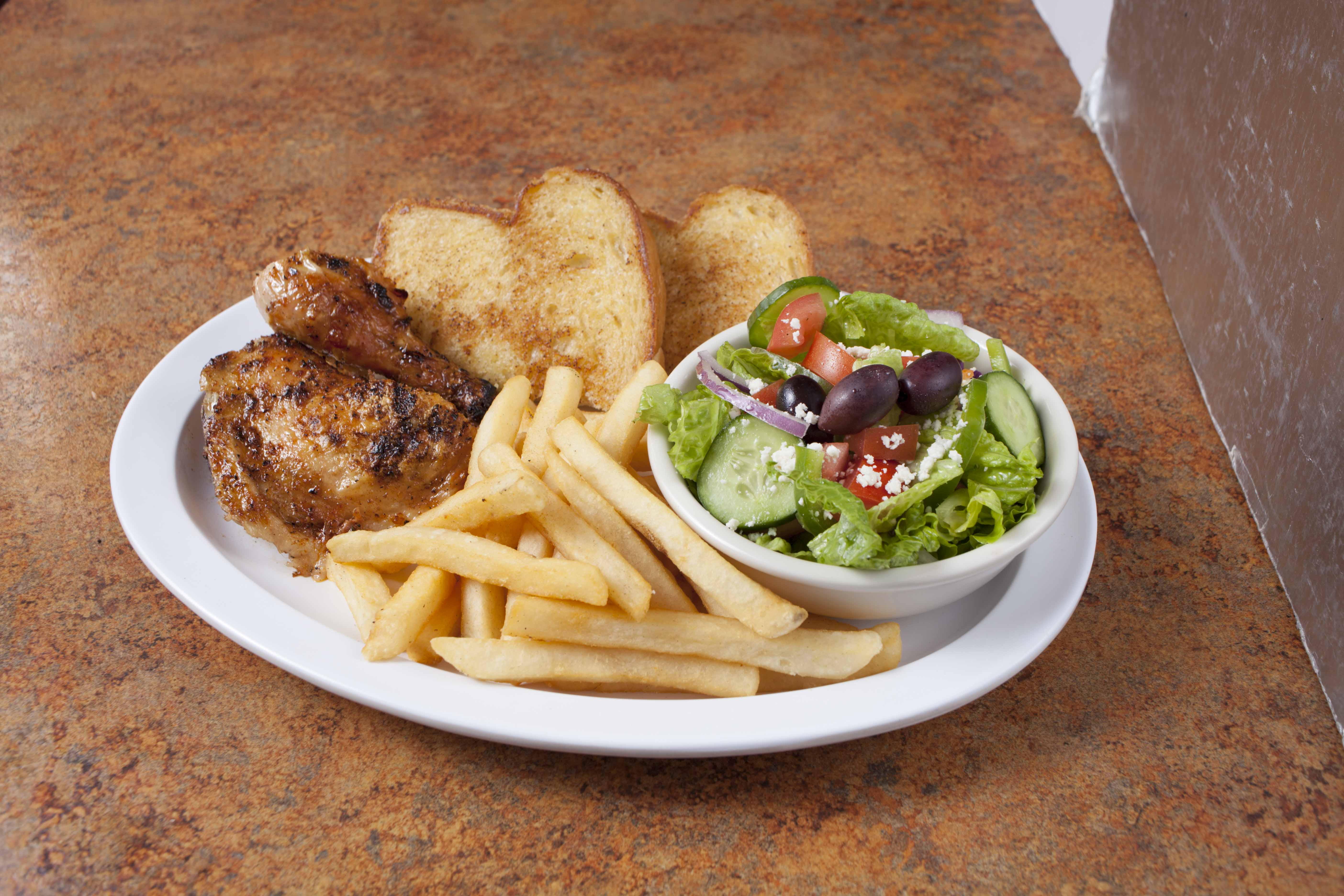 Order 2. 1/4 Chicken, Salad and Side Order Combo food online from Greek Chicken store, Las Vegas on bringmethat.com