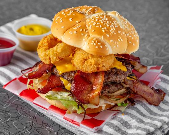Order Double Midwestern Burger food online from LC's Hamburgers Etc store, Kansas City on bringmethat.com