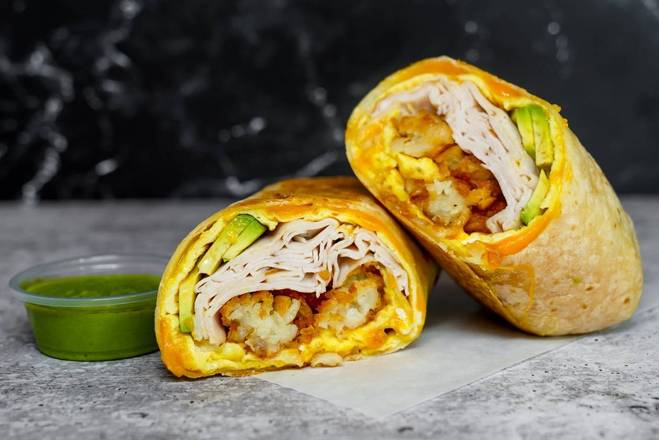 Order Smoked Turkey, Bacon, Avocado, Egg, and Cheddar Breakfast Burrito food online from Breakfast In Bed store, Concord on bringmethat.com