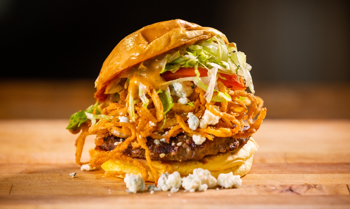 Order Roadhouse Bleu Burger food online from Buckhorn Grill store, Vacaville on bringmethat.com
