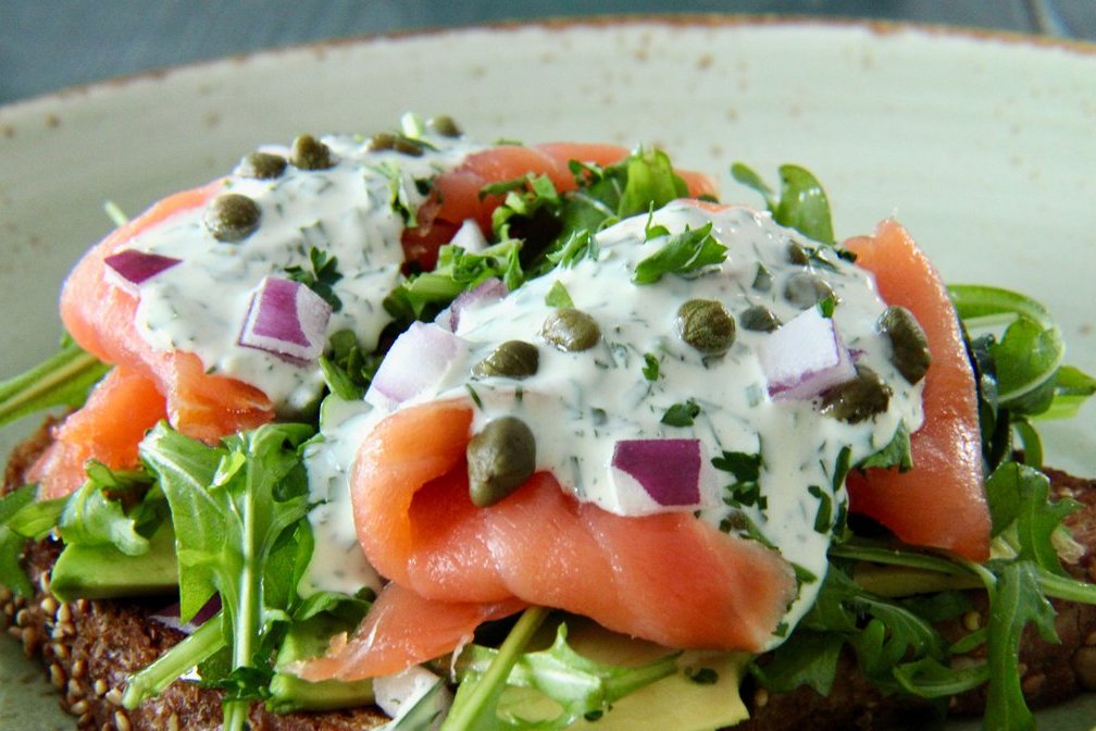 Order Smoked Salmon + Avocado Toast food online from The Goddess And Grocer On State store, Chicago on bringmethat.com