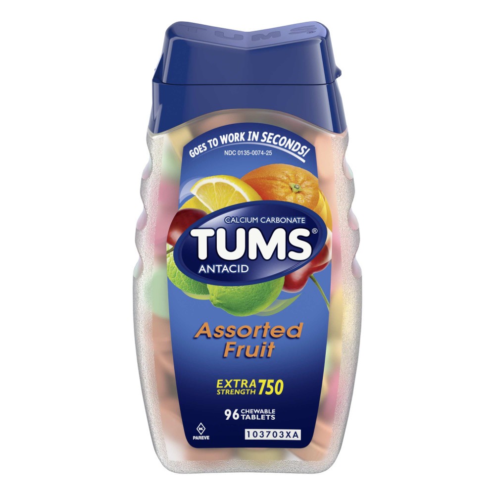 Order TUMS Antacid Chewable Tablets for Heartburn Relief, Extra Strength, Assorted Fruit - 96 ct food online from Rite Aid store, REEDLEY on bringmethat.com