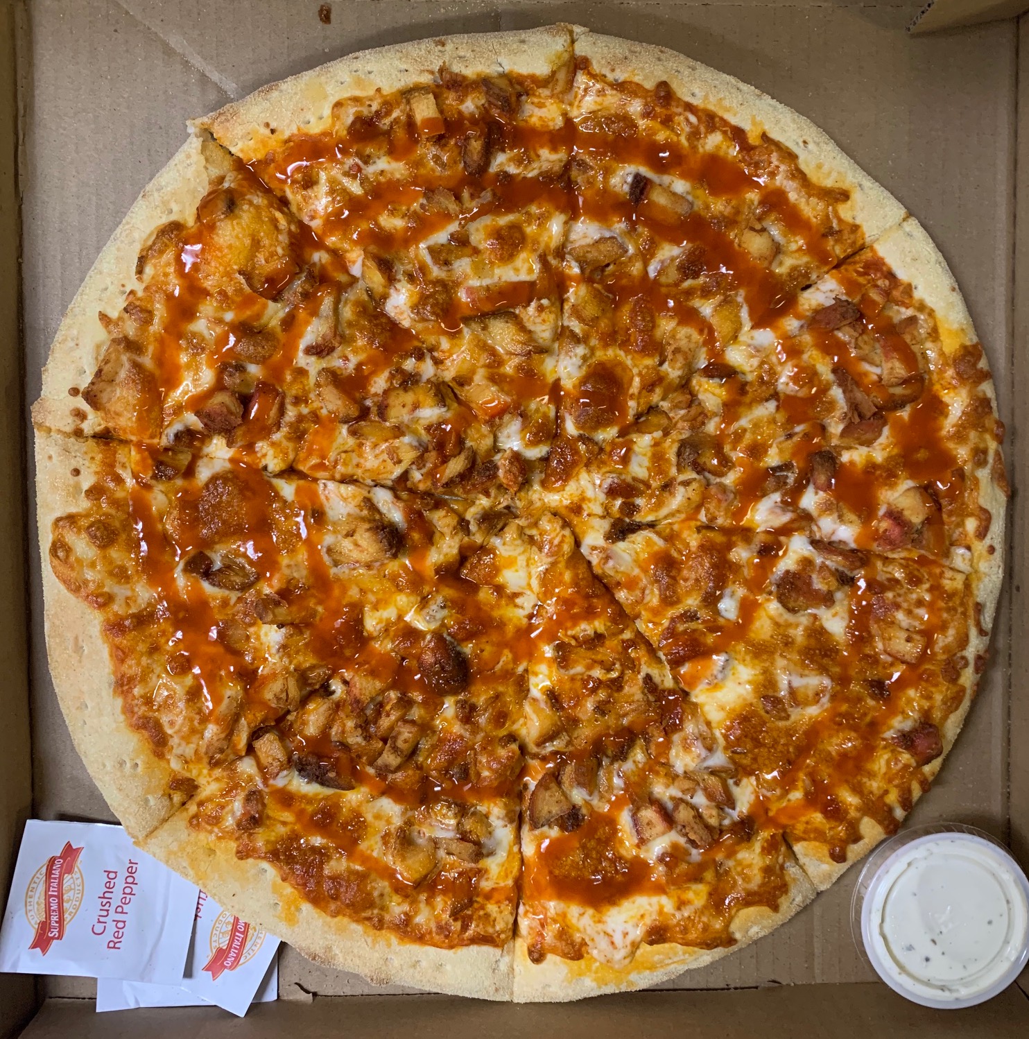 Order Buffalo chicken pizza food online from Rice N Spice store, Lodi on bringmethat.com