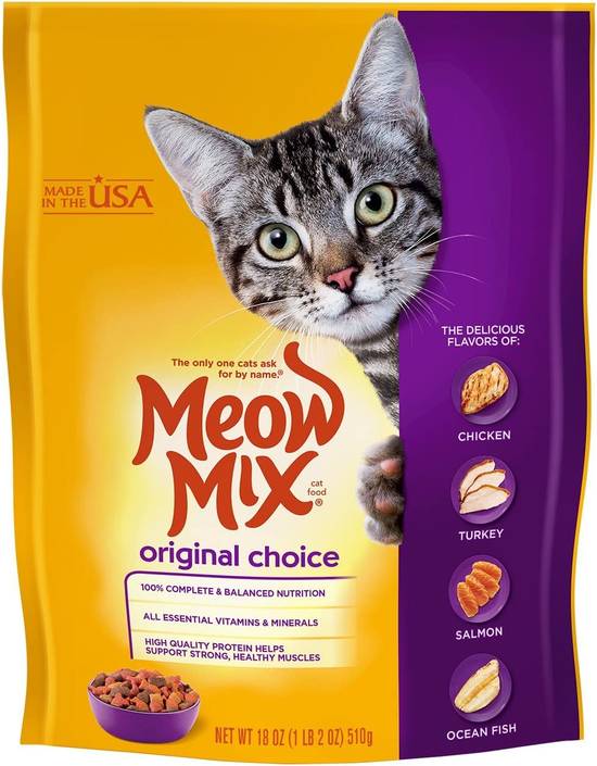 Order Meow Mix Cat Food Original Choice Dry Cat Food, 18 oz food online from Exxon Food Mart store, Port Huron on bringmethat.com