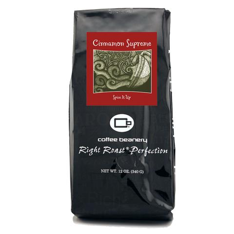 Order 12oz Whole Bean Cinnamon Supreme Swiss Water Process Flavored Decaf Coffee food online from The Coffee Beanery store, Wyomissing on bringmethat.com