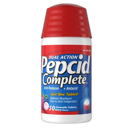 Order Pepcid Complete Dual Action Chewable Tablets Berry Flavor (50 ct) food online from Rite Aid store, EAST AURORA on bringmethat.com