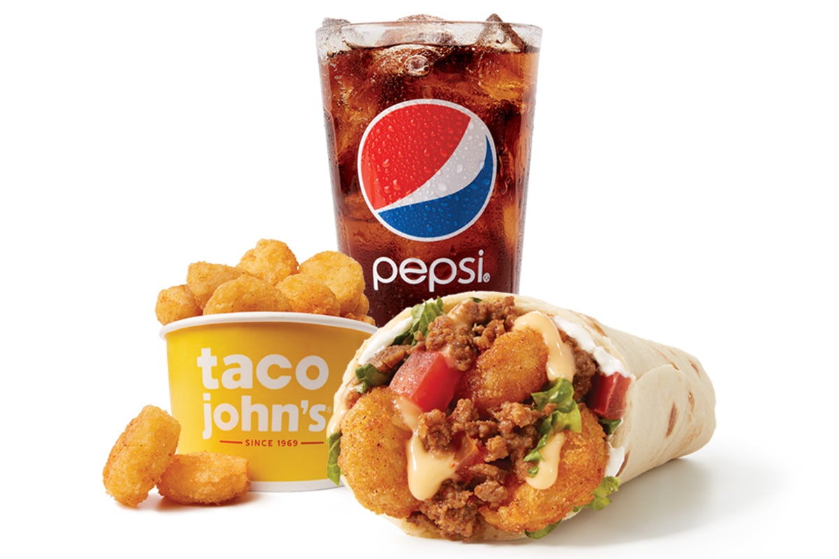 Order Meat & Potato Burrito Combo food online from Taco John's store, Lawrence on bringmethat.com