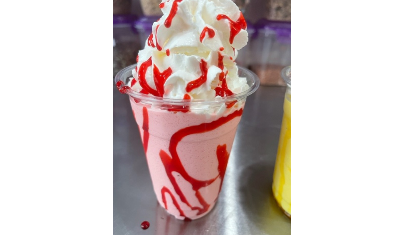 Order Strawberries & Cream Frappe food online from Libby Lou Fun Factory store, Columbus on bringmethat.com