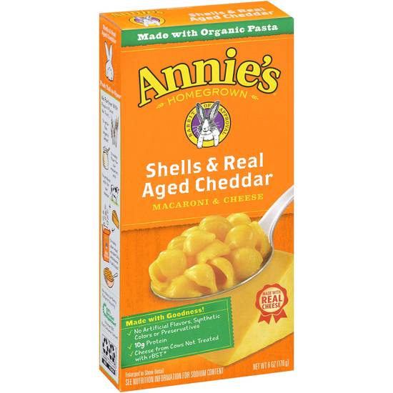 Order Annie's Homegrown Macaroni & Cheese, Shells & Real Aged Cheddar, 6 OZ food online from Cvs store, FALLON on bringmethat.com