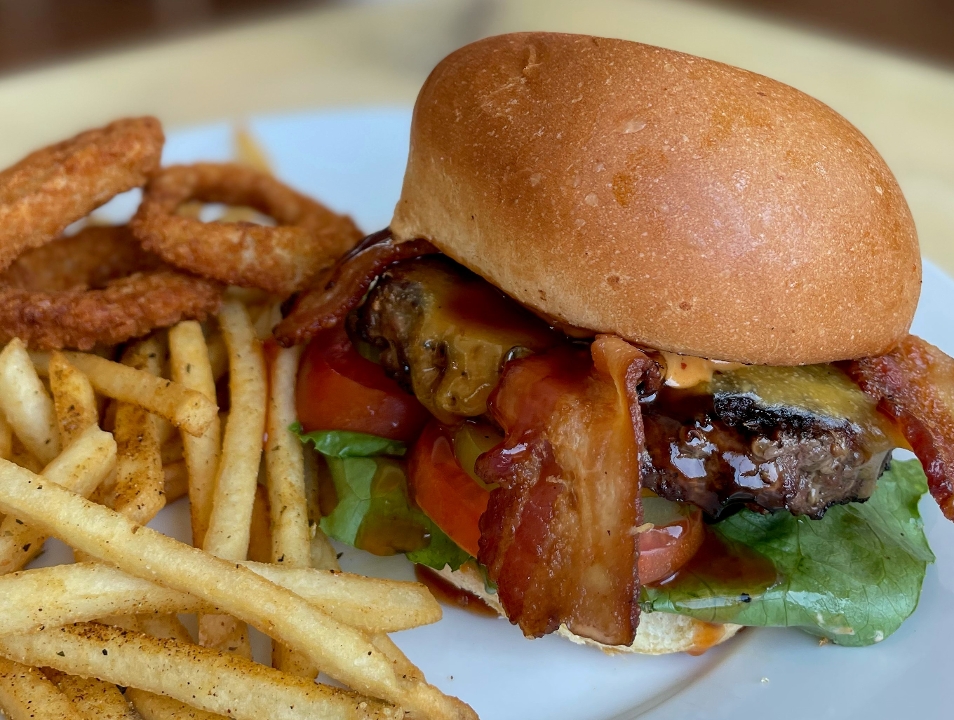 Order Outlaw Burger food online from Monkey Business Cafe store, Fullerton on bringmethat.com