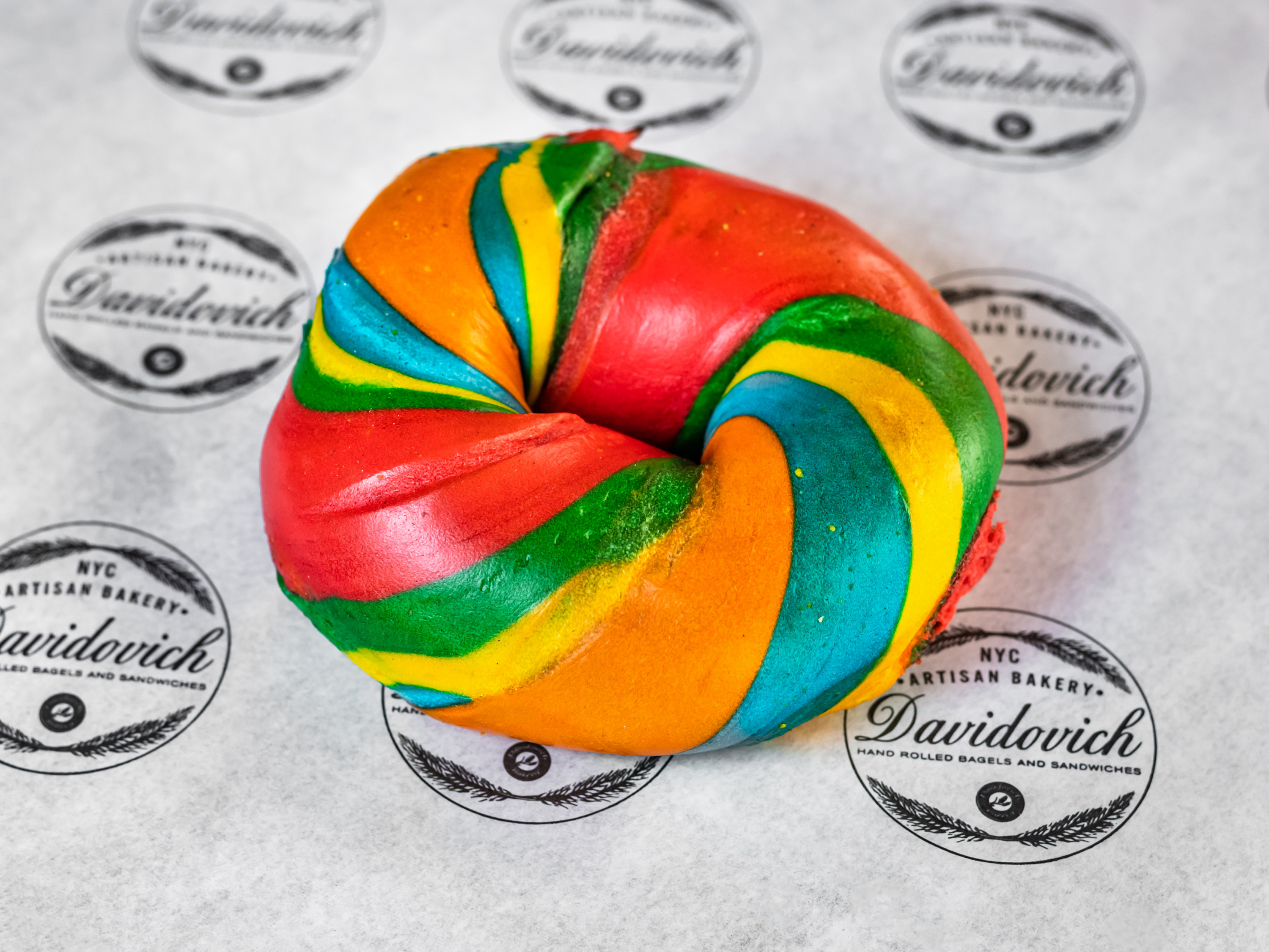 Order Rainbow Bagel  food online from Davidovich bakery catering store, New York on bringmethat.com